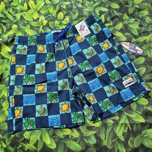 NWT Beach Bros Navy Bongo Tree 4-Way Stretch Volley Swim Trunk size Large